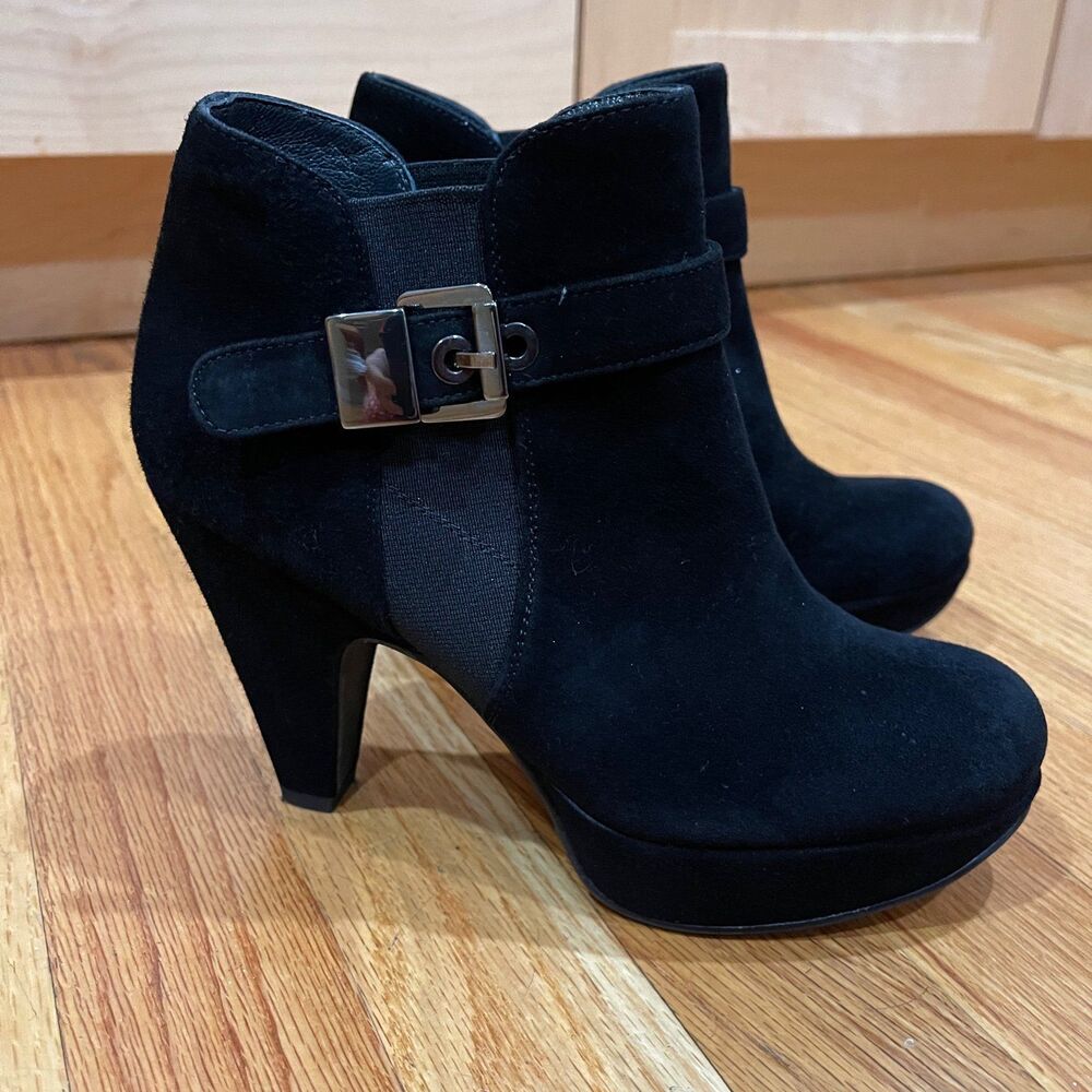 Stuart Weitzman Subside Womens Platform Heel Booties Size 4.5 Black Suede EUC